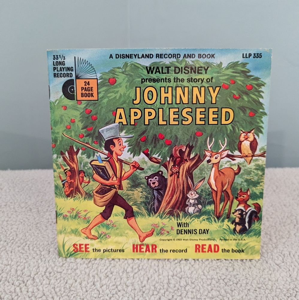 Johnny Appleseed- Disney Vintage 33 1/3 Vinyl Record & Story Book